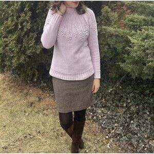 Talbots Womens M Yoke Stitch Sweater Pullover Cotton Blend Pink